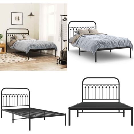 Estructura cama sin colchón con cabecero metal negro 107x203 cm - Estructura de cama - Cabecero de cama