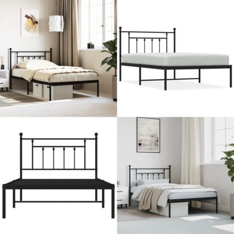 Estructura cama sin colchón con cabecero metal negro 107x203 cm - Estructura de cama - Cama con cabecero