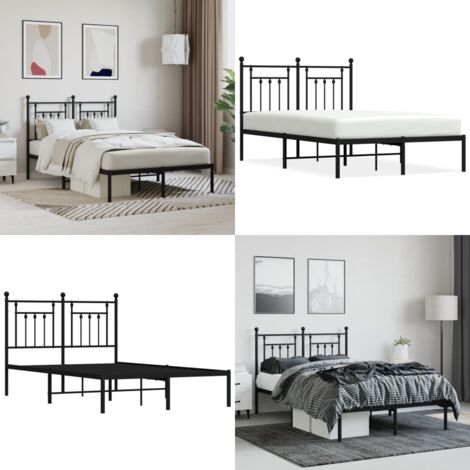 Estructura cama sin colchón con cabecero metal negro 120x190 cm - Cama sin colchón - Cabecero de cama