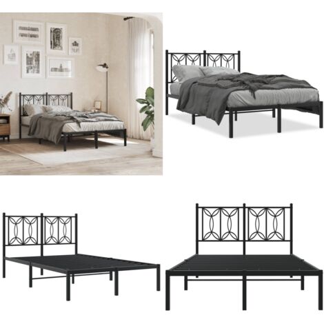 Estructura cama sin colchón con cabecero metal negro 120x190 cm - Estructura de cama - Cabecero de cama