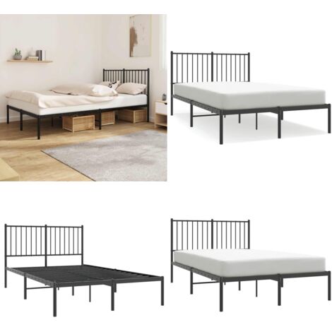 Estructura cama sin colchón con cabecero metal negro 120x190 cm - Estructura de cama - Cabecero de cama
