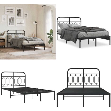 Estructura cama sin colchón con cabecero metal negro 120x200 cm - Cama sin colchón - Cabecero de cama