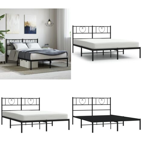 Estructura cama sin colchón con cabecero metal negro 120x200 cm - Estructura de cama - Cabecero de cama