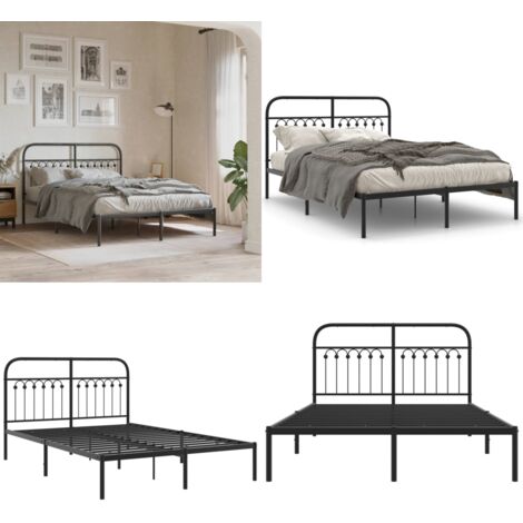 Estructura cama sin colchón con cabecero metal negro 135x190 cm - Estructura de cama - Cabecero de cama