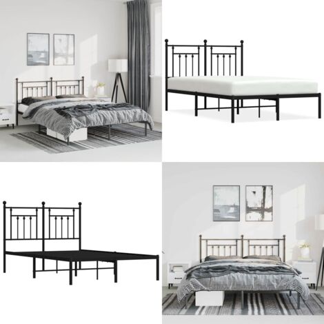 Estructura cama sin colchón con cabecero metal negro 135x190 cm - Estructura de cama - Cabecero de cama