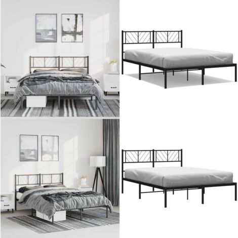 Estructura cama sin colchón con cabecero metal negro 135x190 cm - Estructura de cama - Cama sin colchón