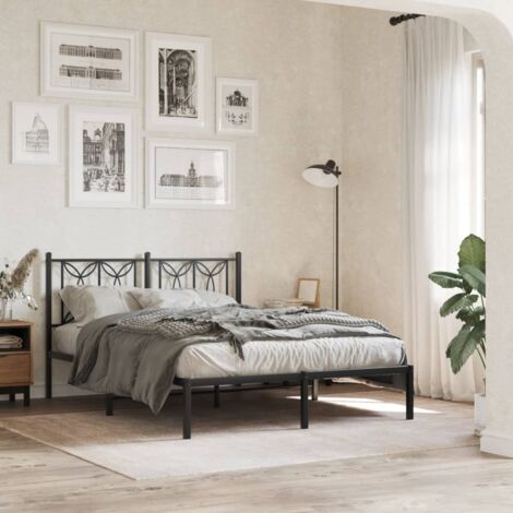 Estructura cama sin colchón con cabecero metal negro 135x190 cm vidaXL