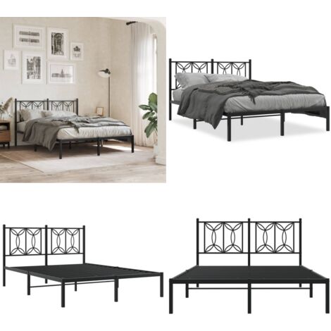 Estructura cama sin colchón con cabecero metal negro 140x190 cm - Estructura de cama - Cabecero de cama