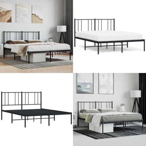 Estructura cama sin colchón con cabecero metal negro 140x190 cm - Estructura de cama - Cabecero de cama