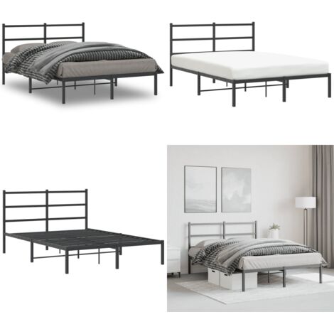 Estructura cama sin colchón con cabecero metal negro 140x190 cm - Estructura de cama - Cama de invitados