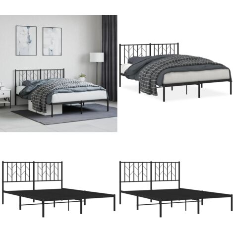 Estructura cama sin colchón con cabecero metal negro 140x190 cm - Estructura de cama - Cama de invitados
