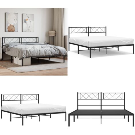 Estructura cama sin colchón con cabecero metal negro 140x190 cm - Estructura de cama - Cama sin colchón