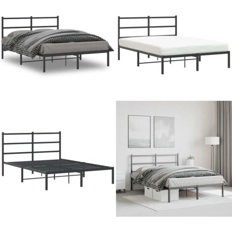 Estructura cama sin colchón con cabecero metal negro 140x200 cm - Cama sin colchón - Cabecero de cama