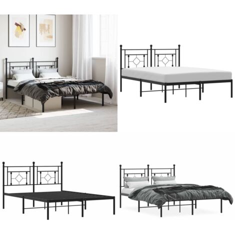 Estructura cama sin colchón con cabecero metal negro 140x200 cm - Cama sin colchón - Cabecero de cama
