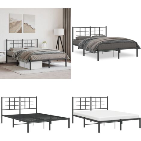 Estructura cama sin colchón con cabecero metal negro 140x200 cm - Cama sin colchón - Cabecero de cama