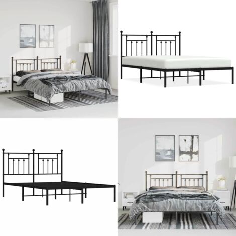 Estructura cama sin colchón con cabecero metal negro 150x200 cm - Cama sin colchón - Cabecero de cama