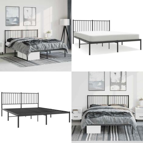 Estructura cama sin colchón con cabecero metal negro 150x200 cm - Estructura de cama - Cama con cabecero