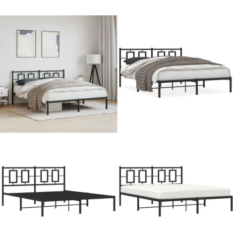Estructura cama sin colchón con cabecero metal negro 150x200 cm - Estructura de cama - Cama con cabecero