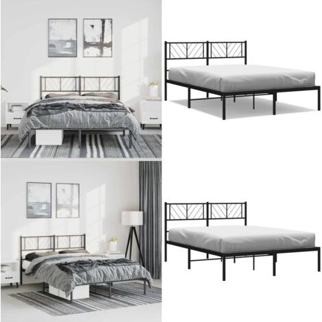 Estructura cama sin colchón con cabecero metal negro 150x200 cm - Estructura de cama - Cama sin colchón