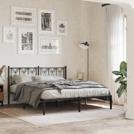 Estructura cama sin colchón con cabecero metal negro 150x200 cm vidaXL