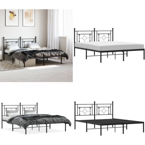Estructura cama sin colchón con cabecero metal negro 160x200 cm - Cama sin colchón - Cabecero de cama