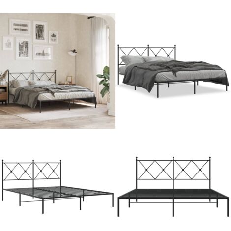 Estructura cama sin colchón con cabecero metal negro 160x200 cm - Cama sin colchón - Cabecero de cama