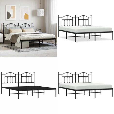 Estructura cama sin colchón con cabecero metal negro 160x200 cm - Cama sin colchón - Cabecero de cama