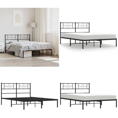 Estructura cama sin colchón con cabecero metal negro 160x200 cm - Cama sin colchón - Cabecero de cama