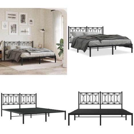 Estructura cama sin colchón con cabecero metal negro 160x200 cm - Estructura de cama - Cabecero de cama