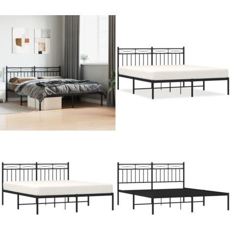 Estructura cama sin colchón con cabecero metal negro 160x200 cm - Estructura de cama - Cama con cabecero