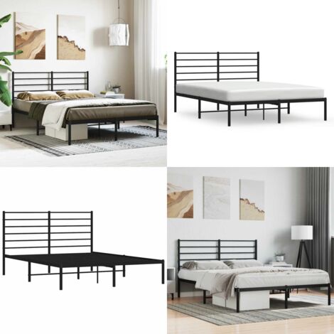 Estructura cama sin colchón con cabecero metal negro 160x200 cm - Estructura de cama - Cama con cabecero