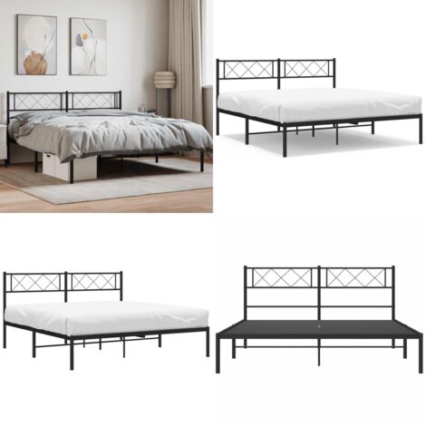 Estructura cama sin colchón con cabecero metal negro 160x200 cm - Estructura de cama - Cama sin colchón