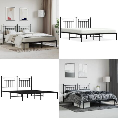 Estructura cama sin colchón con cabecero metal negro 180x200 cm - Estructura de cama - Cabecero de cama