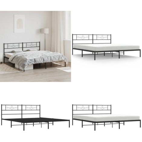 Estructura cama sin colchón con cabecero metal negro 180x200 cm - Estructura de cama - Cama con cabecero