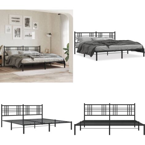 Estructura cama sin colchón con cabecero metal negro 183x213 cm - Cama sin colchón - Cabecero de cama