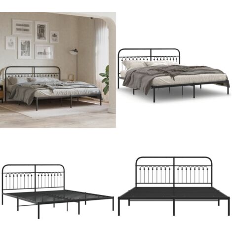 Estructura cama sin colchón con cabecero metal negro 183x213 cm - Estructura de cama - Cabecero de cama