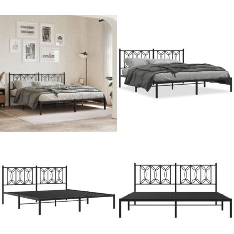 Estructura cama sin colchón con cabecero metal negro 183x213 cm - Estructura de cama - Cabecero de cama