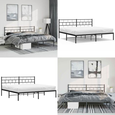 Estructura cama sin colchón con cabecero metal negro 183x213 cm - Estructura de cama - Cama sin colchón