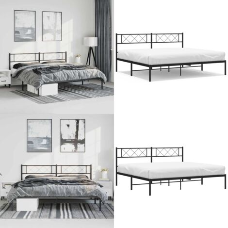 Estructura cama sin colchón con cabecero metal negro 183x213 cm - Estructura de cama - Cama sin colchón