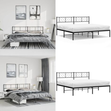 Estructura cama sin colchón con cabecero metal negro 183x213 cm - Estructura de cama - Cama sin colchón