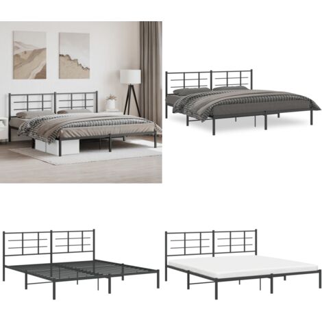 Estructura cama sin colchón con cabecero metal negro 193x203 cm - Cama sin colchón - Cabecero de cama