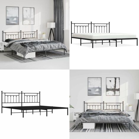 Estructura cama sin colchón con cabecero metal negro 193x203 cm - Cama sin colchón - Cabecero de cama