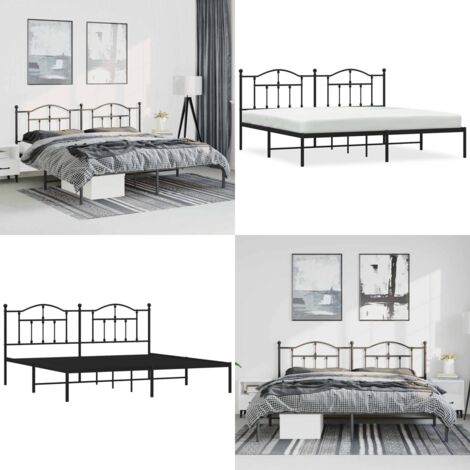 Estructura cama sin colchón con cabecero metal negro 193x203 cm - Cama sin colchón - Cabecero de cama