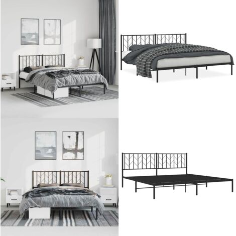Estructura cama sin colchón con cabecero metal negro 193x203 cm - Cama sin colchón - Cabecero de cama