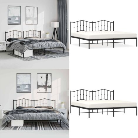 Estructura cama sin colchón con cabecero metal negro 193x203 cm - Cama sin colchón - Cabecero de cama