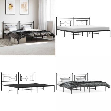 Estructura cama sin colchón con cabecero metal negro 193x203 cm - Cama sin colchón - Cabecero de cama