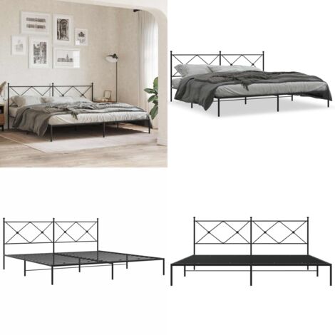 Estructura cama sin colchón con cabecero metal negro 193x203 cm - Cama sin colchón - Cabecero de cama