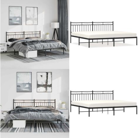 Estructura cama sin colchón con cabecero metal negro 193x203 cm - Estructura de cama - Cabecero de cama