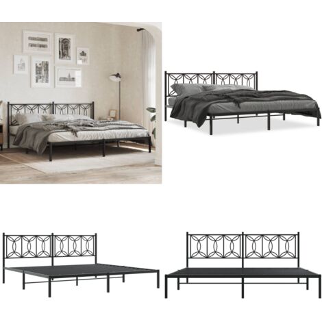 Estructura cama sin colchón con cabecero metal negro 193x203 cm - Estructura de cama - Cabecero de cama
