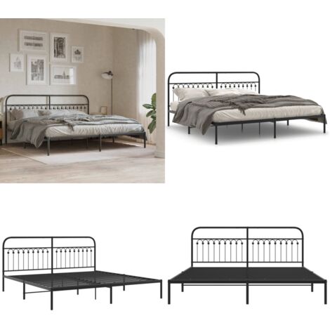 Estructura cama sin colchón con cabecero metal negro 193x203 cm - Estructura de cama - Cabecero de cama